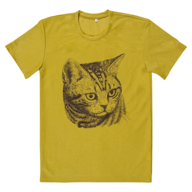 Футболка з принтом Кіт м.535 гірчична віскоза ТМ Ярослав